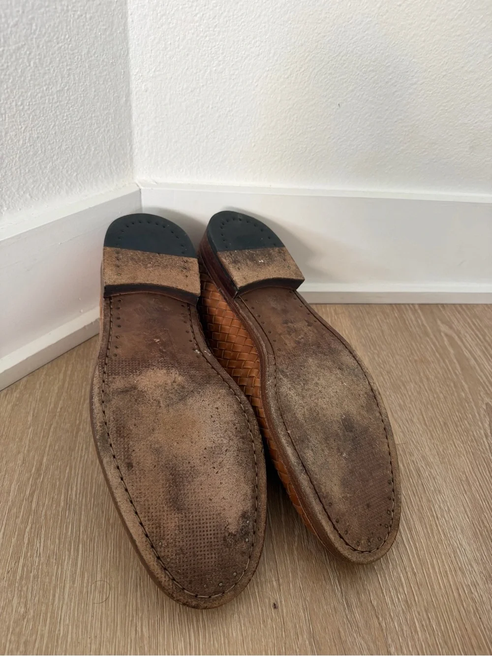 Donald J Pliner Zelvyn Men 9M Brown Woven Basketweave Leather Loafers Slip On
